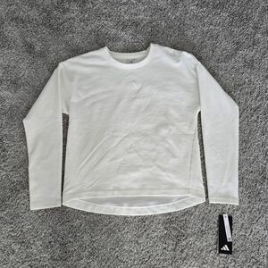 adidas Girls' Embroidered Training Lightweight Long Sleeve Pullover. Off White.